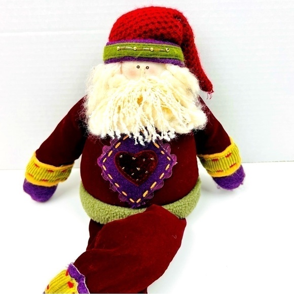 PRIMITIVE Santa Clause Shelf Sitter Christmas Decor Wooden Boots Fuzzy Beard 17” - Picture 9 of 13
